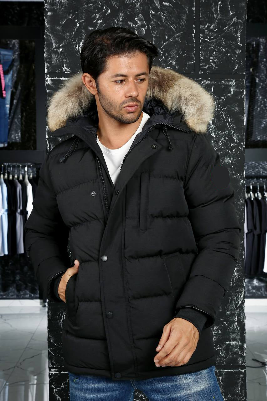 Long Down Puffy Jacket with Fur Hooded