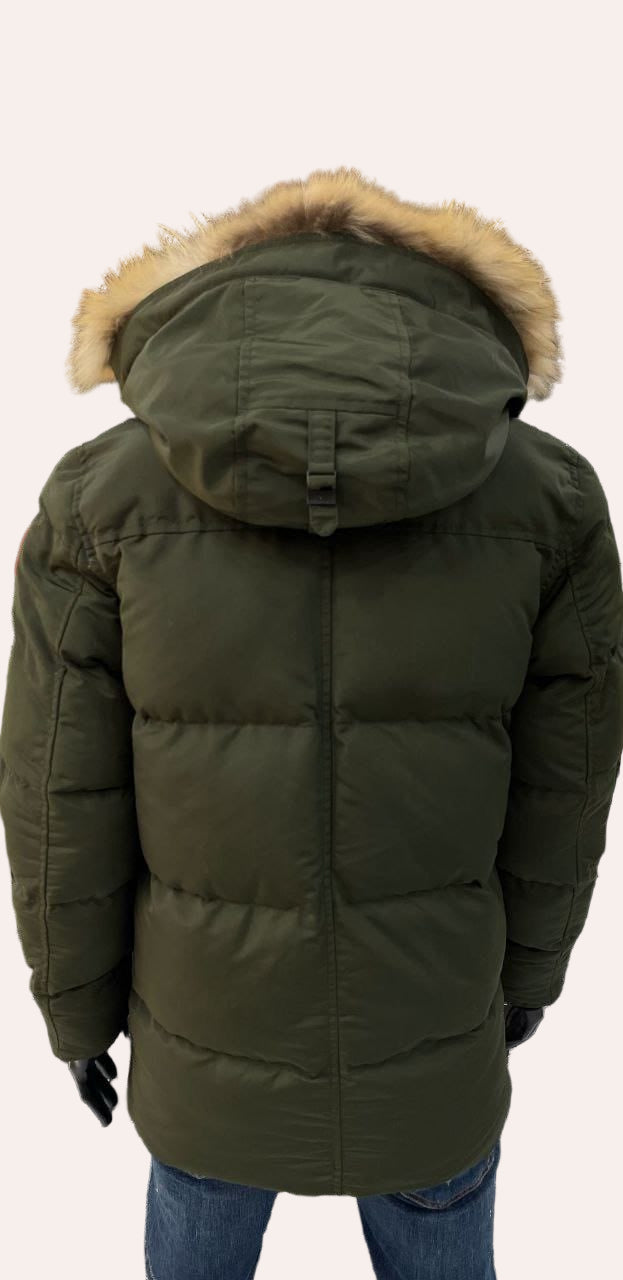 Long Down Puffy Jacket with Fur Hood-4 Pockets