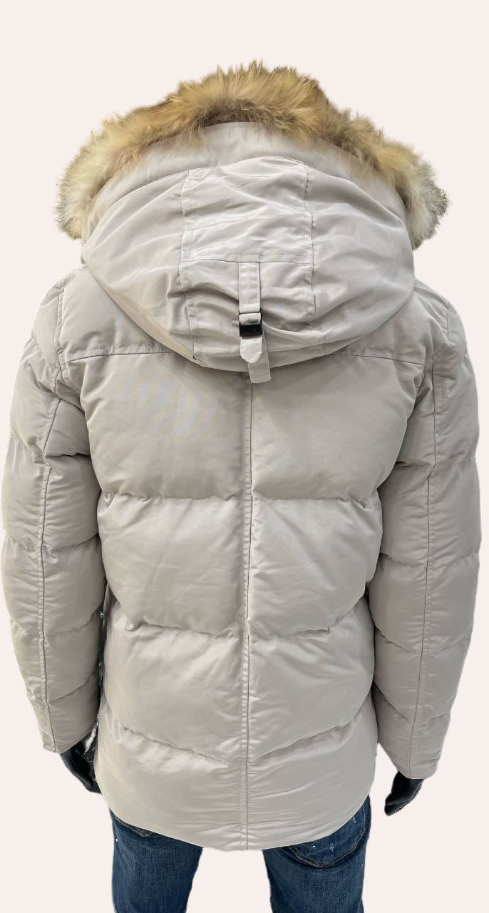 Long Down Puffy Jacket with Fur Hood-4 Pockets