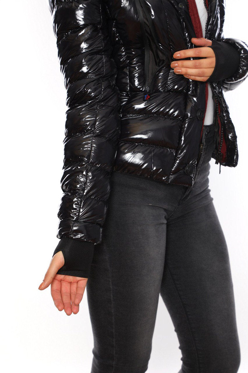Glossy Puffed Fur Thumbhole Sleeves Short Down Jacket