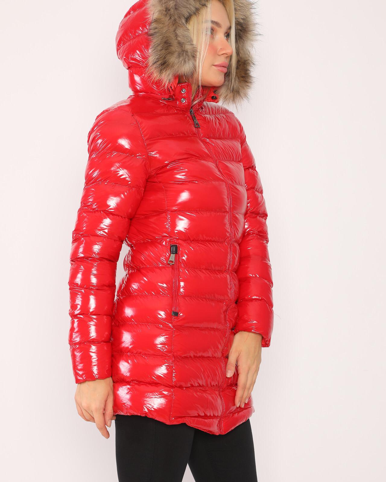Glossy Puffy Hooded Fur Long  Jacket