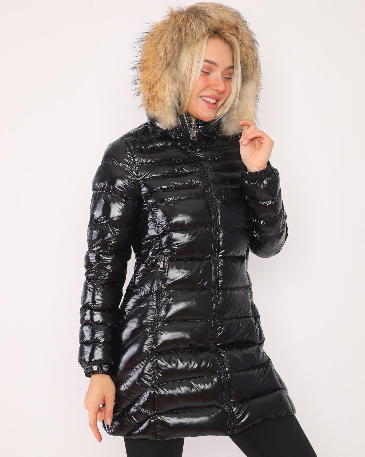 Glossy Puffy Hooded Fur Long  Jacket
