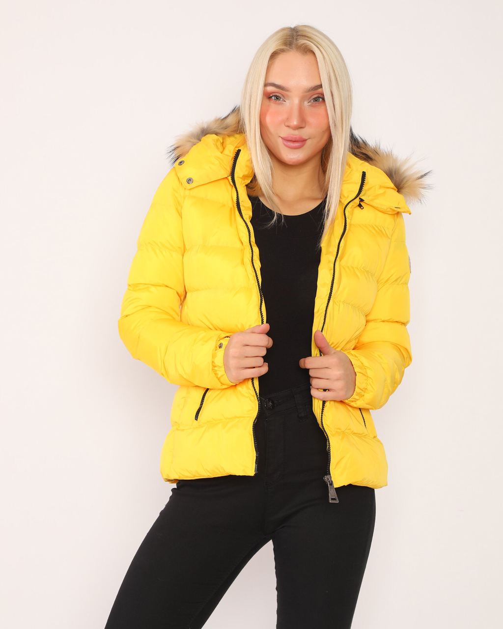 Puffy Hooded Fur-Trimmed Jacket