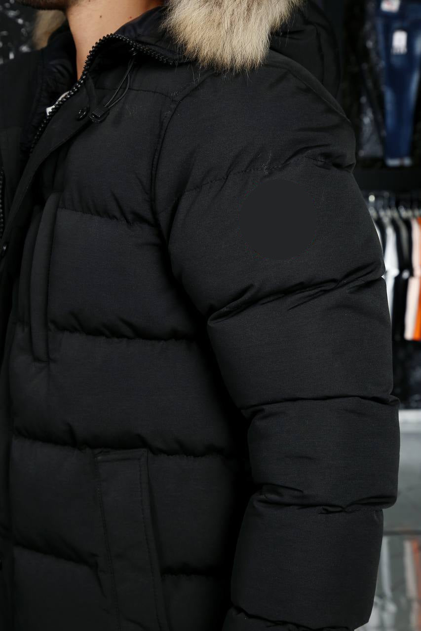 Long Down Puffy Jacket with Fur Hooded