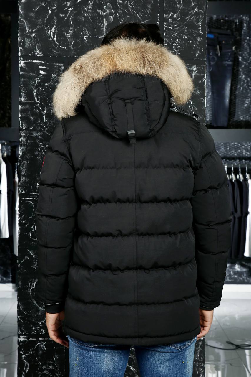 Long Down Puffy Jacket with Fur Hood-4 Pockets