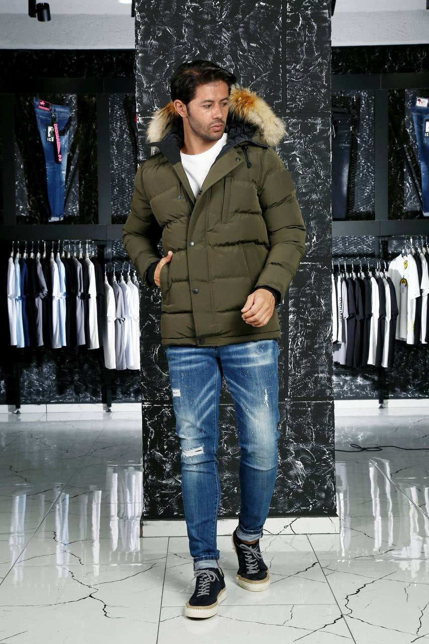 Long Down Puffy Jacket with Fur Hooded