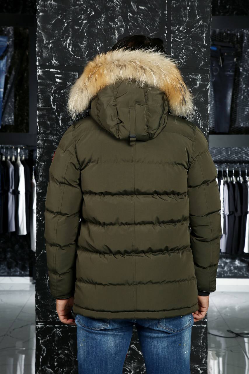 Long Down Puffy Jacket with Fur Hood-4 Pockets