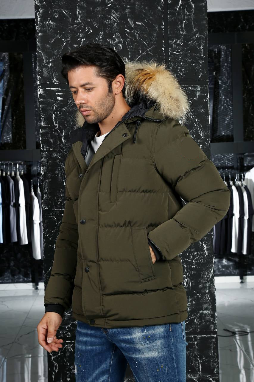 Long Down Puffy Jacket with Fur Hooded