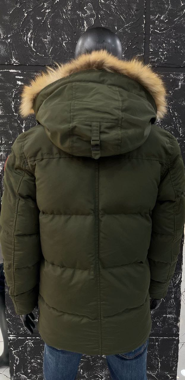 Long Down Puffy Jacket with Fur Hood-4 Pockets