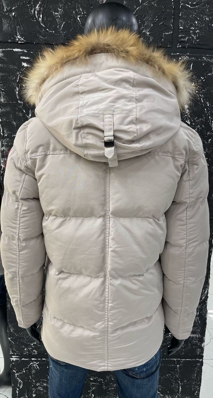 Long Down Puffy Jacket with Fur Hood-4 Pockets
