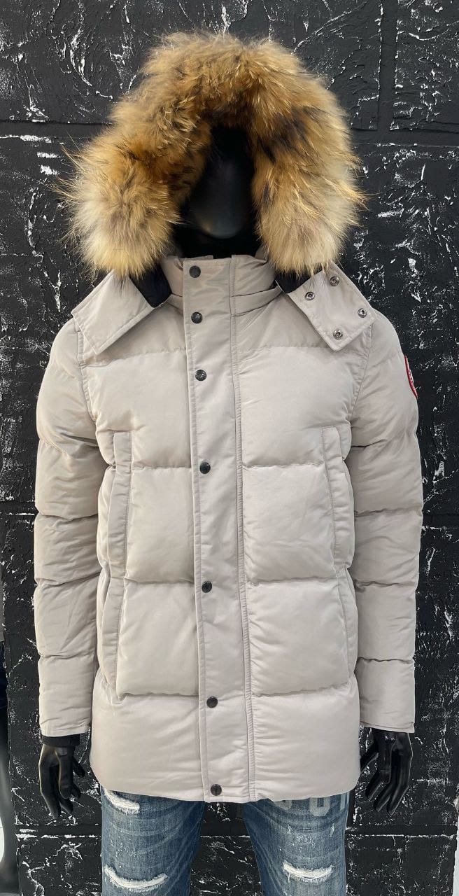 Long Down Puffy Jacket with Fur Hood-4 Pockets