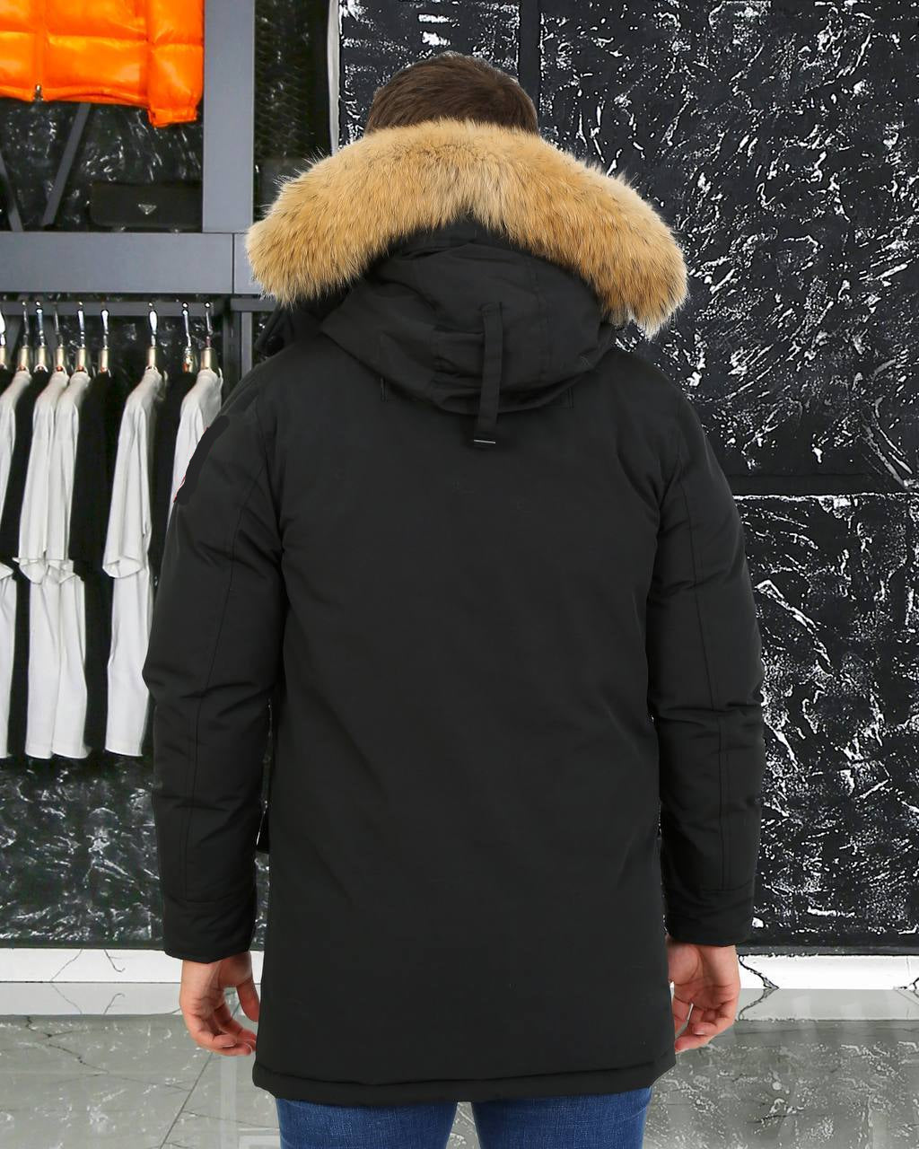 Long Puffy Jacket with Fur Hood
