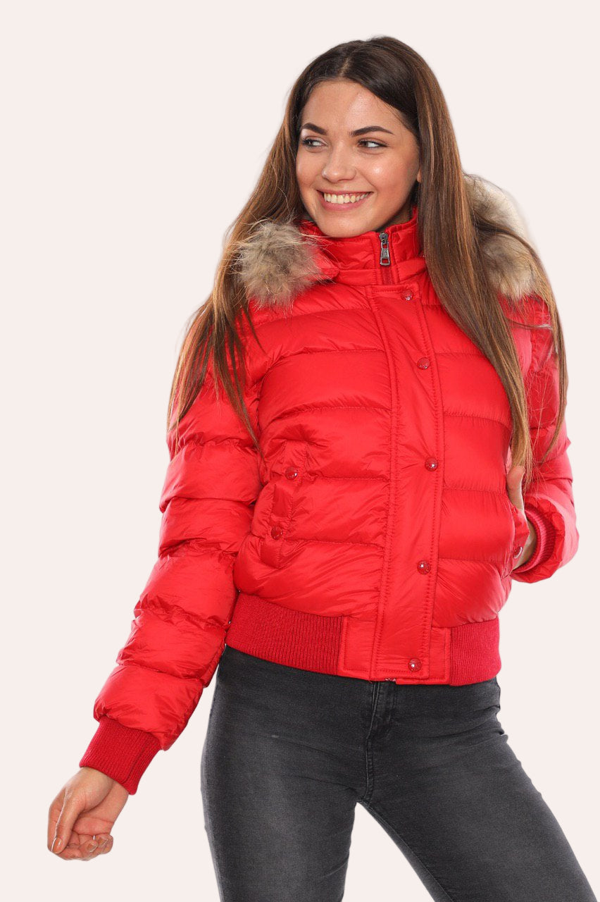 Fur-Trimmed Hooded Bomber Jacket