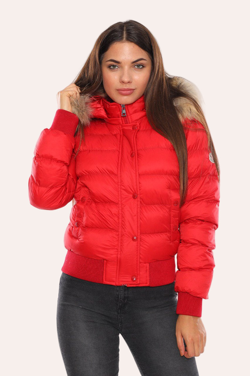 Fur-Trimmed Hooded Bomber Jacket