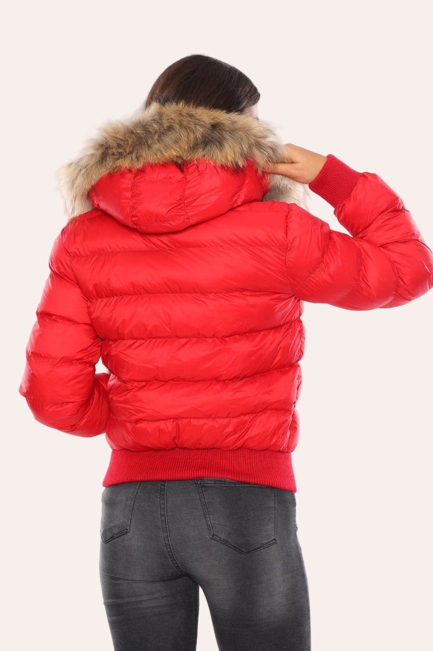 Fur-Trimmed Hooded Bomber Jacket