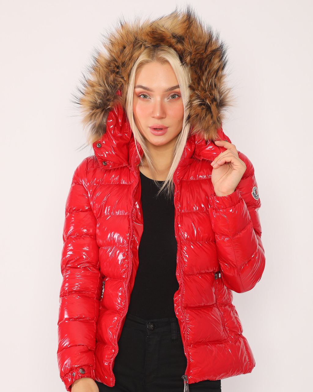 Puffy Hooded Fur-Trimmed Jacket