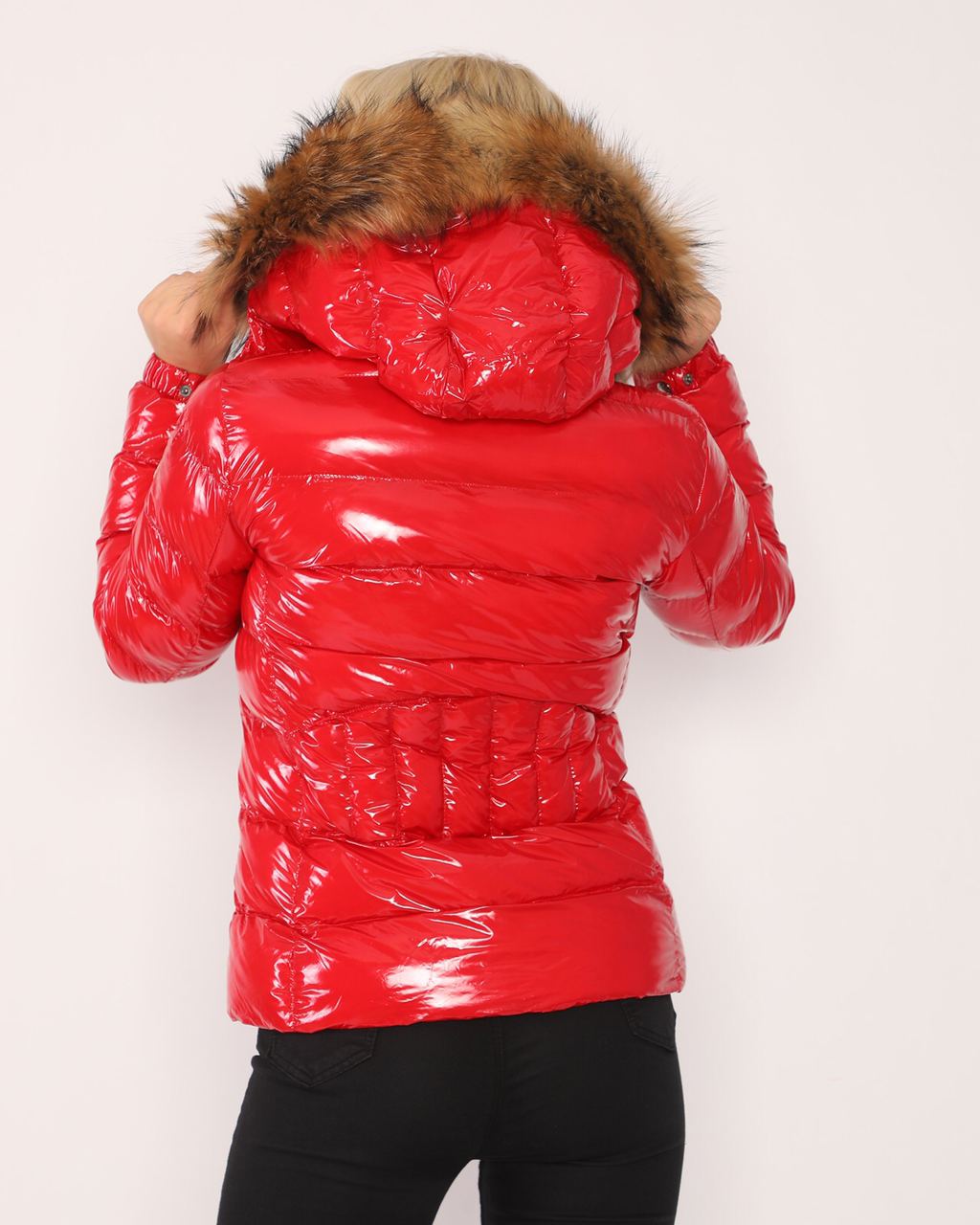 Puffy Hooded Fur-Trimmed Jacket