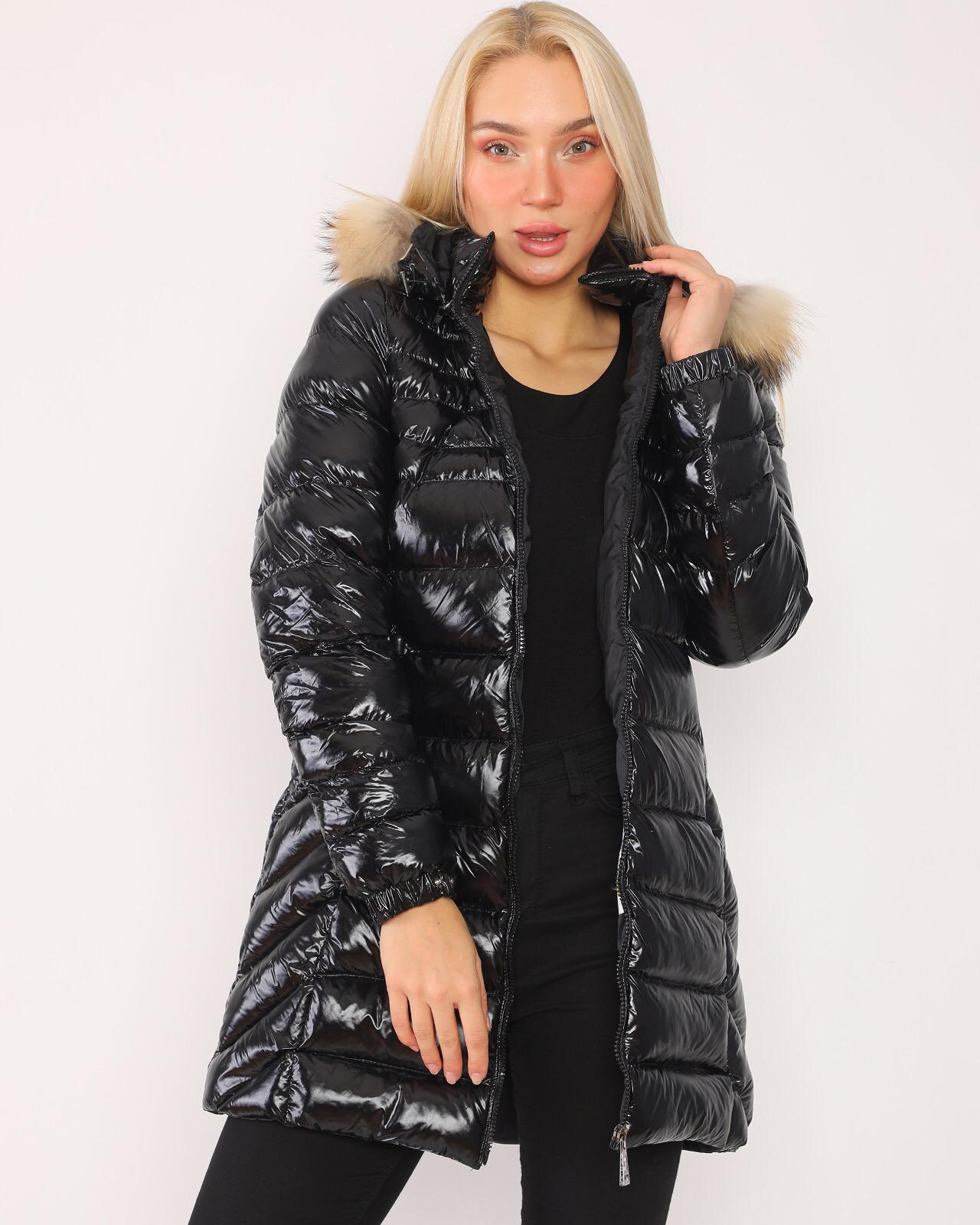 Glossy Puffy Hooded Fur Long  Jacket