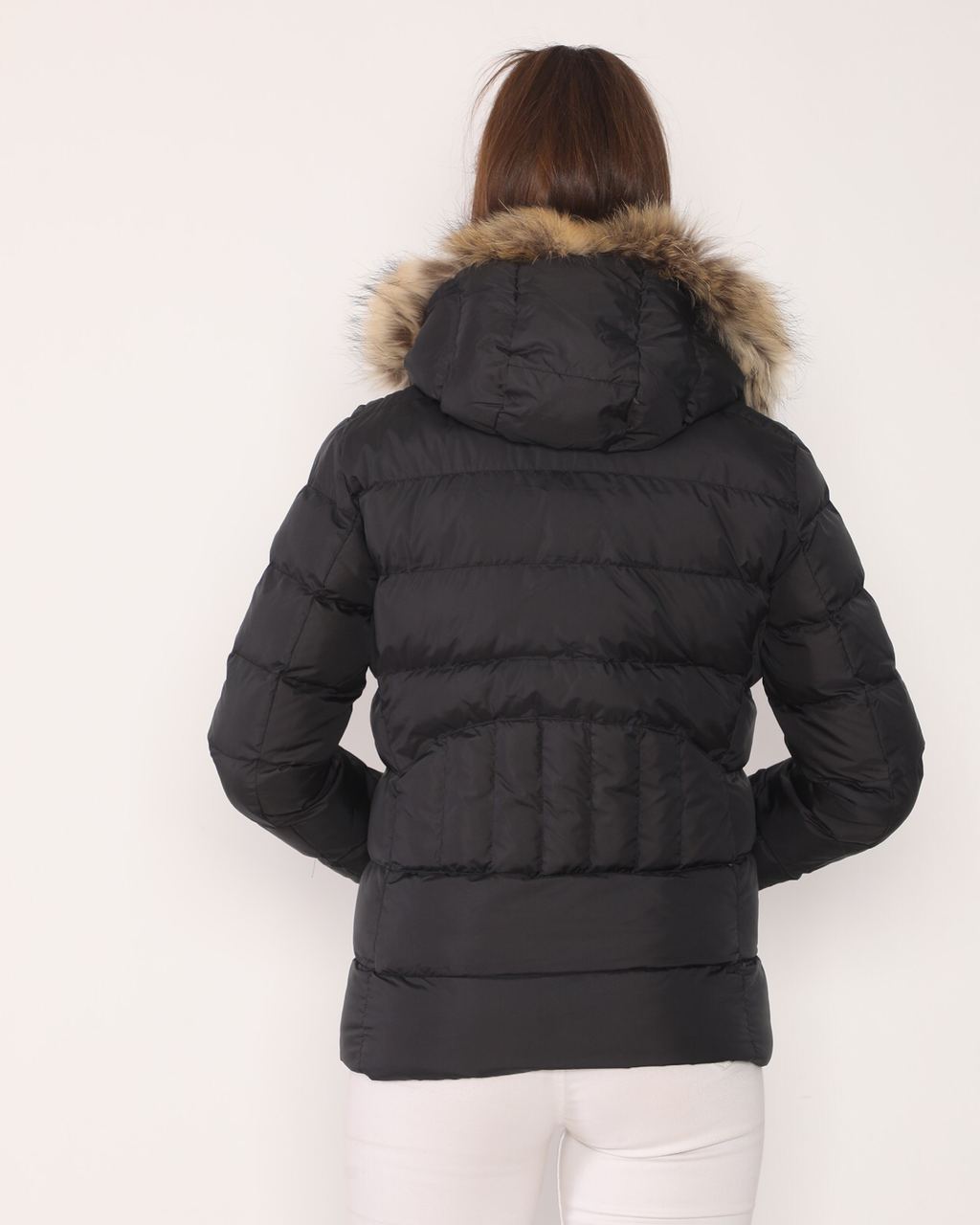 Puffy Hooded Fur-Trimmed Jacket