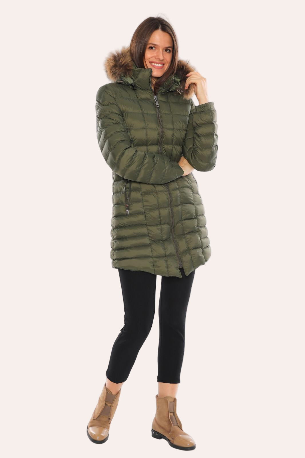 Glossy Puffed Women’s Long Hooded Fur-Trimmed Jacket