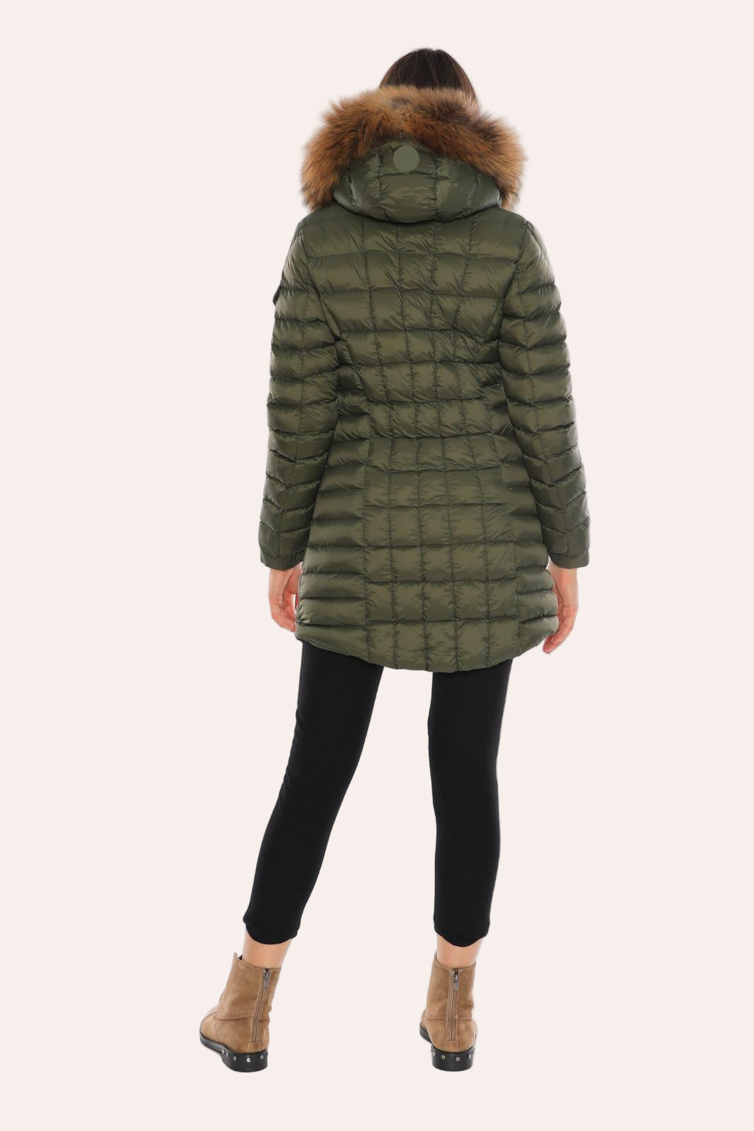 Glossy Puffed Women’s Long Hooded Fur-Trimmed Jacket