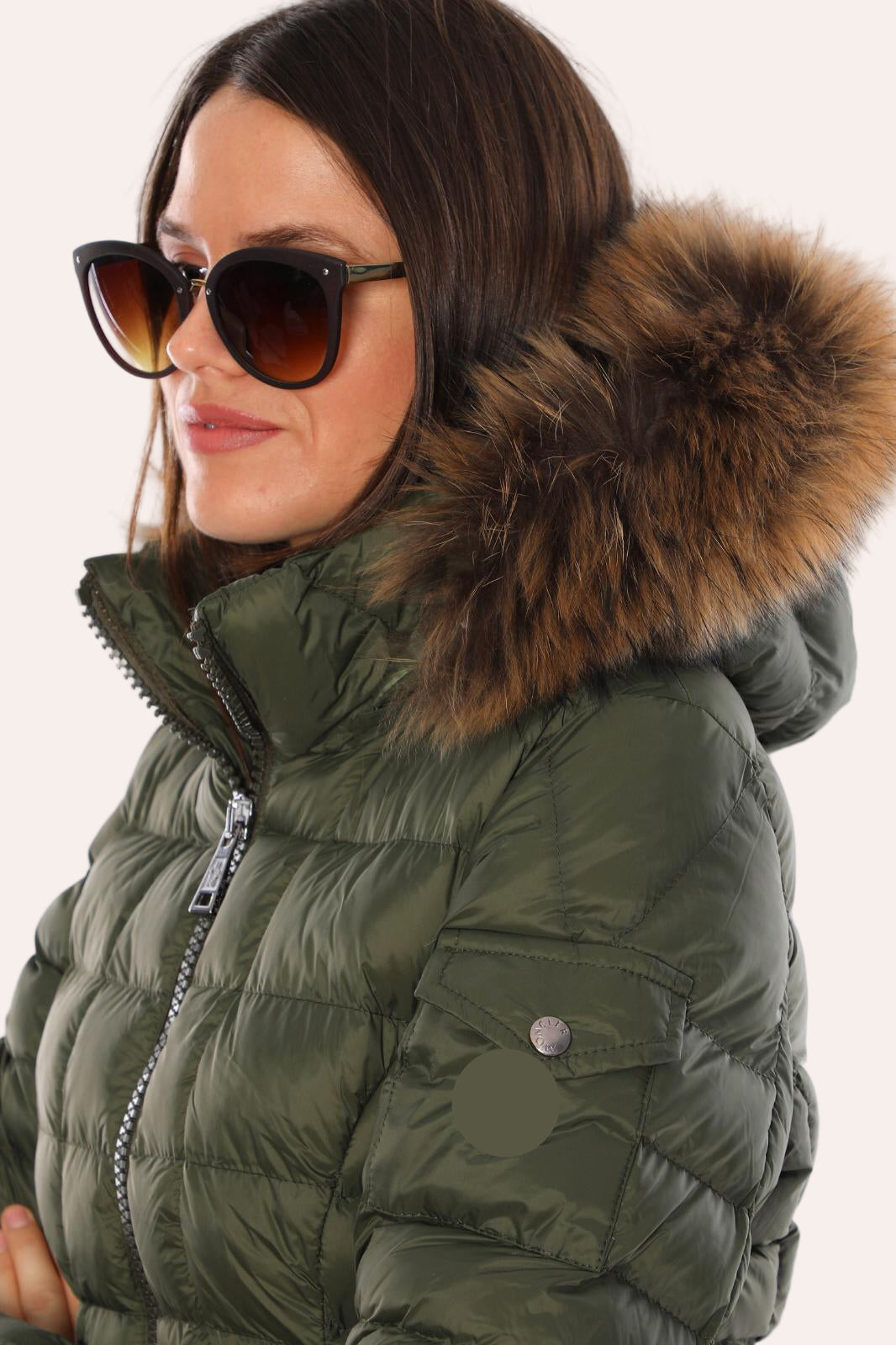 Glossy Puffed Women’s Long Hooded Fur-Trimmed Jacket